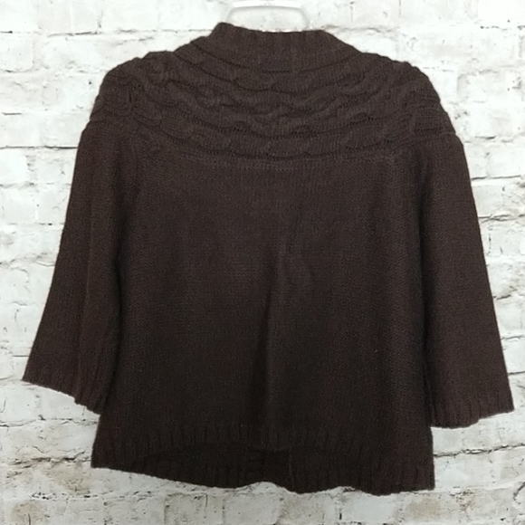 Cardigan Size Large Petite Chocolate Brown Cable Knit Button Front - Picture 3 of 3